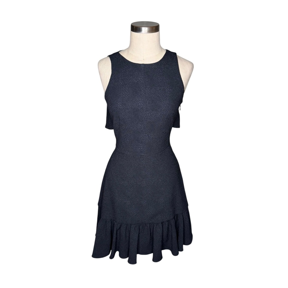 REBECCA TAYLOR‎ Textured Ruffle Open Back Mini Dress Navy Blue Women's Size 2